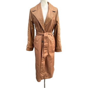 Chic Camel Vegan Leather Trench Coat